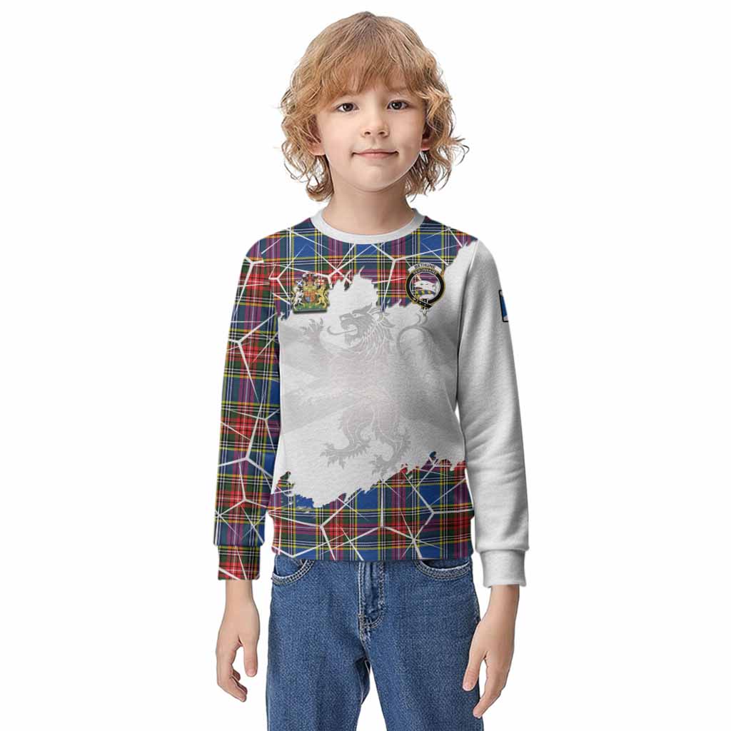 Bethune Tartan Kid Knitted Sweatshirt with Family Crest and Lion Rampant Grunge Style