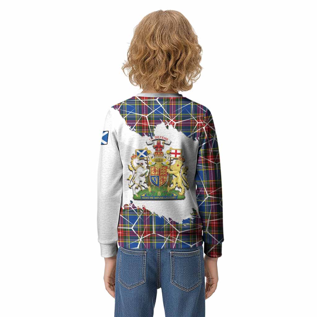 Bethune Tartan Kid Knitted Sweatshirt with Family Crest and Lion Rampant Grunge Style