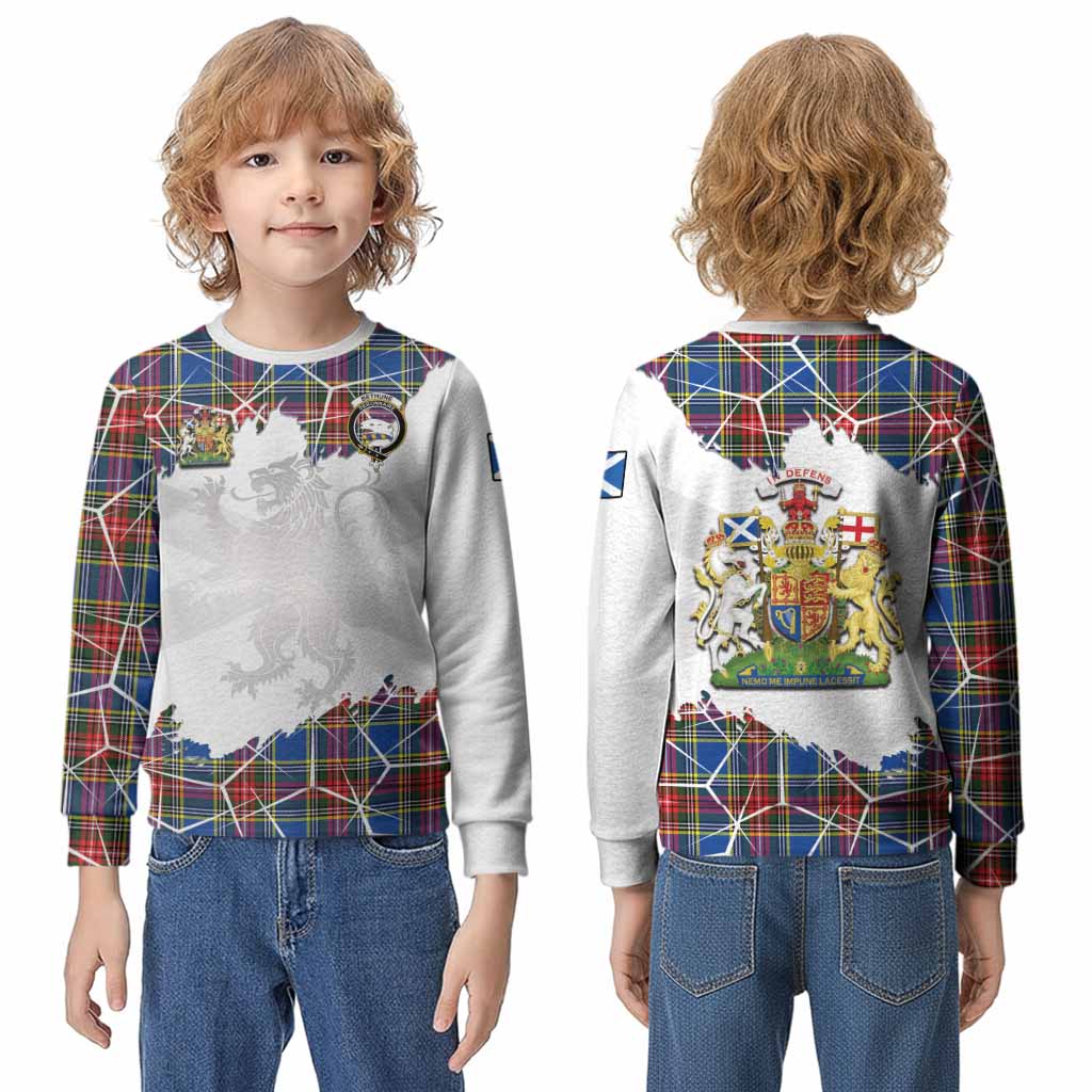 Bethune Tartan Kid Knitted Sweatshirt with Family Crest and Lion Rampant Grunge Style