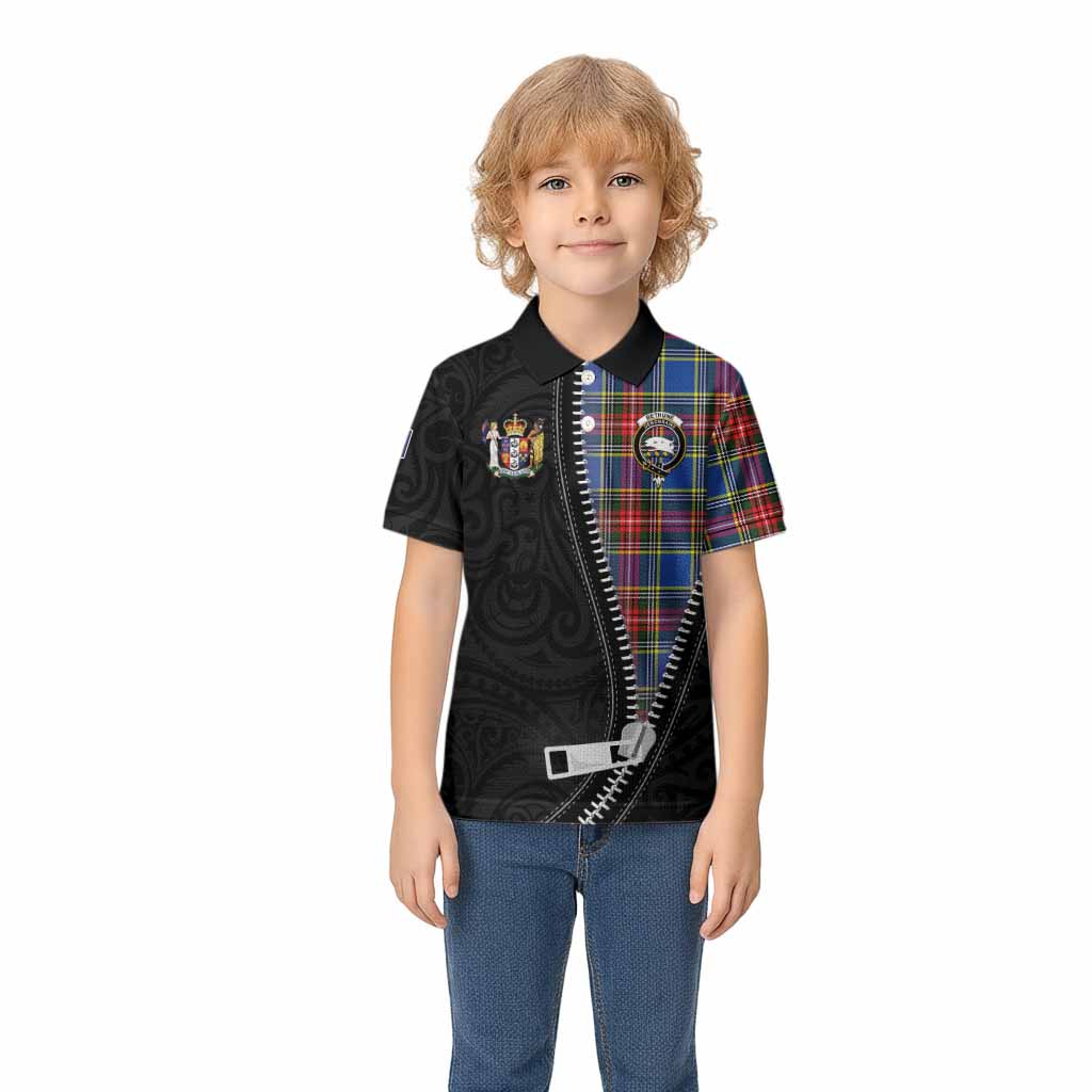 Bethune Tartan Kid Polo Shirt New Zealand Pattern Unique Zipper Stylized