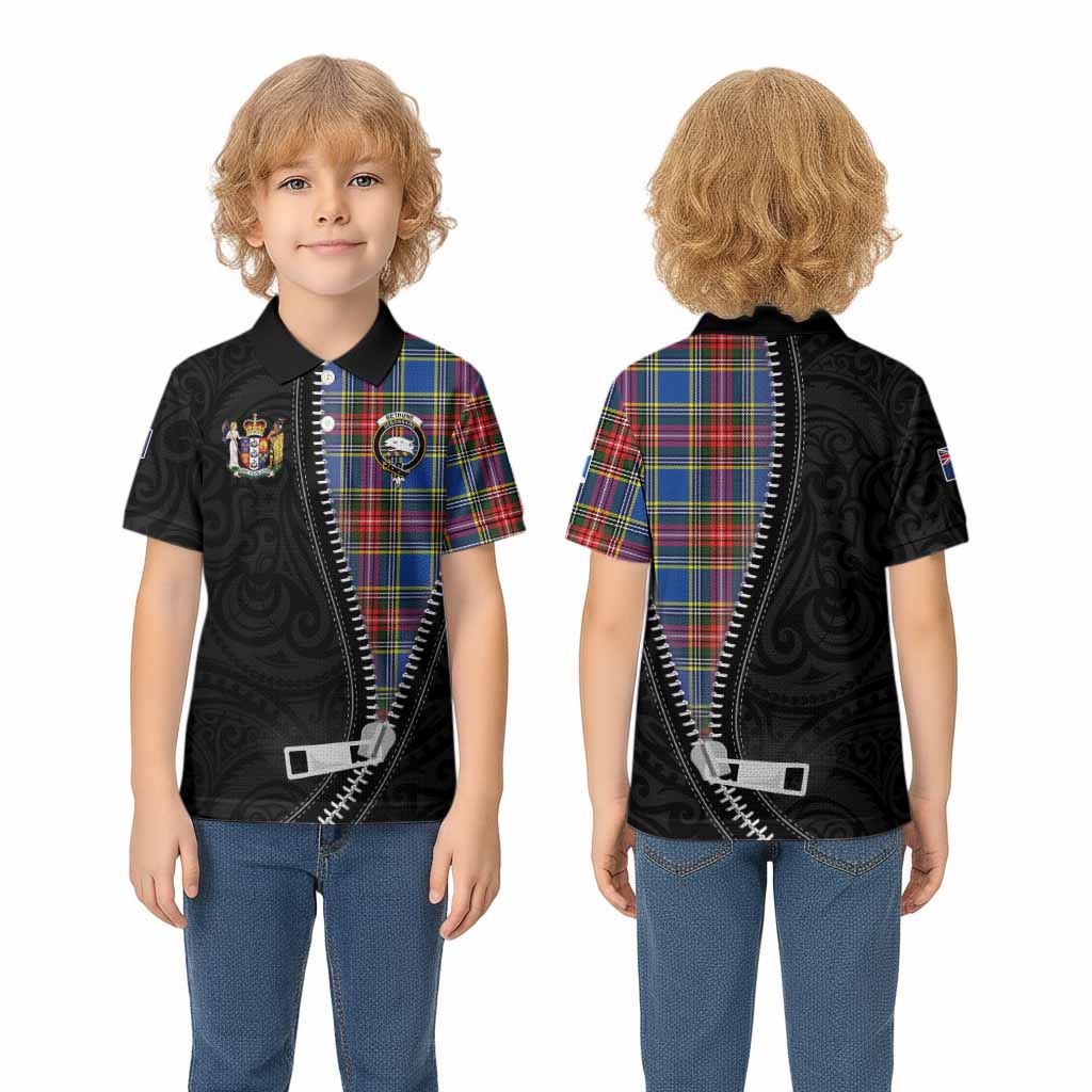 Bethune Tartan Kid Polo Shirt New Zealand Pattern Unique Zipper Stylized