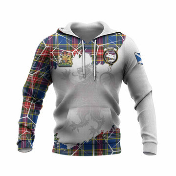 Bethune Tartan Knitted Hoodie with Family Crest and Lion Rampant Grunge Style