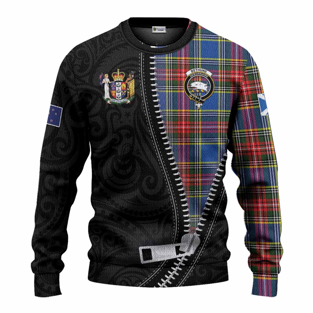 Bethune Tartan Knitted Sweater New Zealand Pattern Unique Zipper Stylized