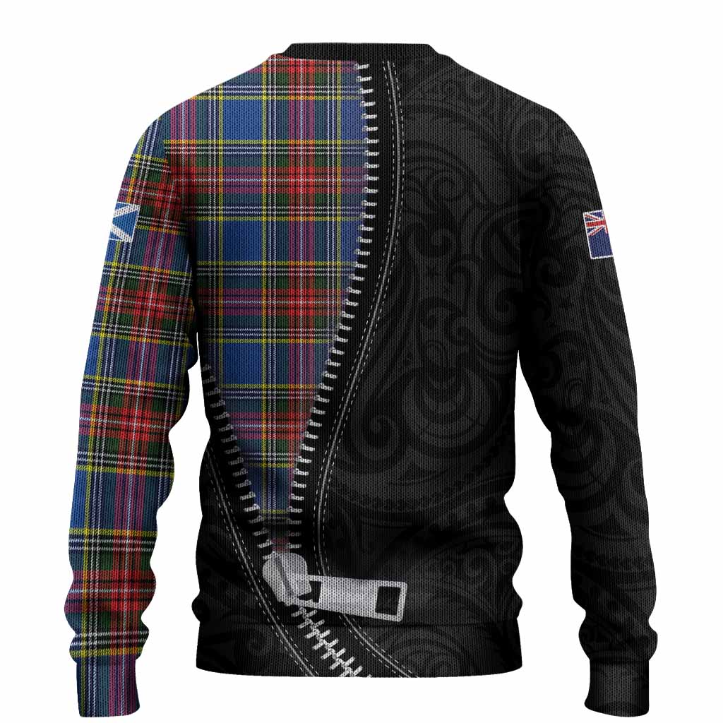 Bethune Tartan Knitted Sweater New Zealand Pattern Unique Zipper Stylized