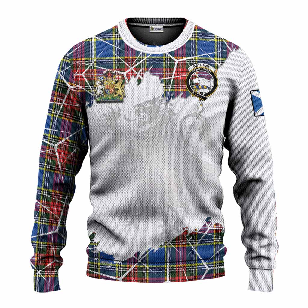 Bethune Tartan Knitted Sweater with Family Crest and Lion Rampant Grunge Style