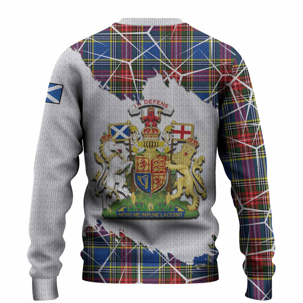 Bethune Tartan Knitted Sweater with Family Crest and Lion Rampant Grunge Style