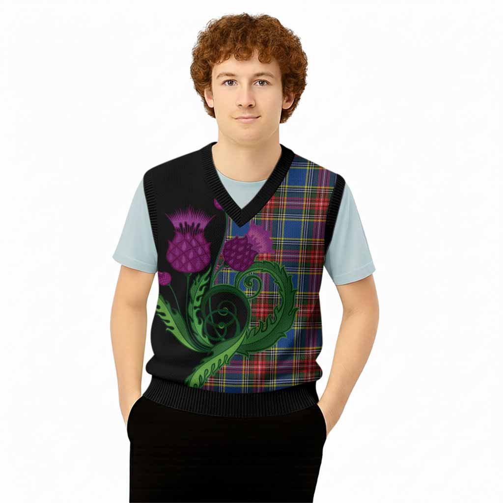 Bethune Tartan Knitted V-Neck Vest Traditional Scottish Thistle