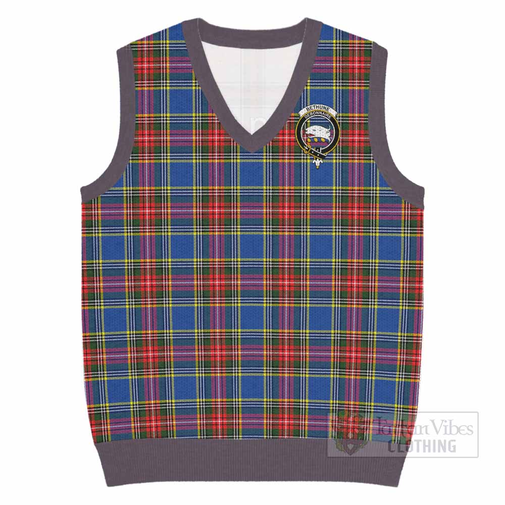 Bethune Tartan Knitted V-Neck Vest with Family Crest - Tartan Vibes Clothing