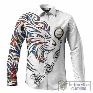 Bethune Tartan Lion Roar Long Sleeve Button Shirts Alba Gu Brath with Celtic Motifs