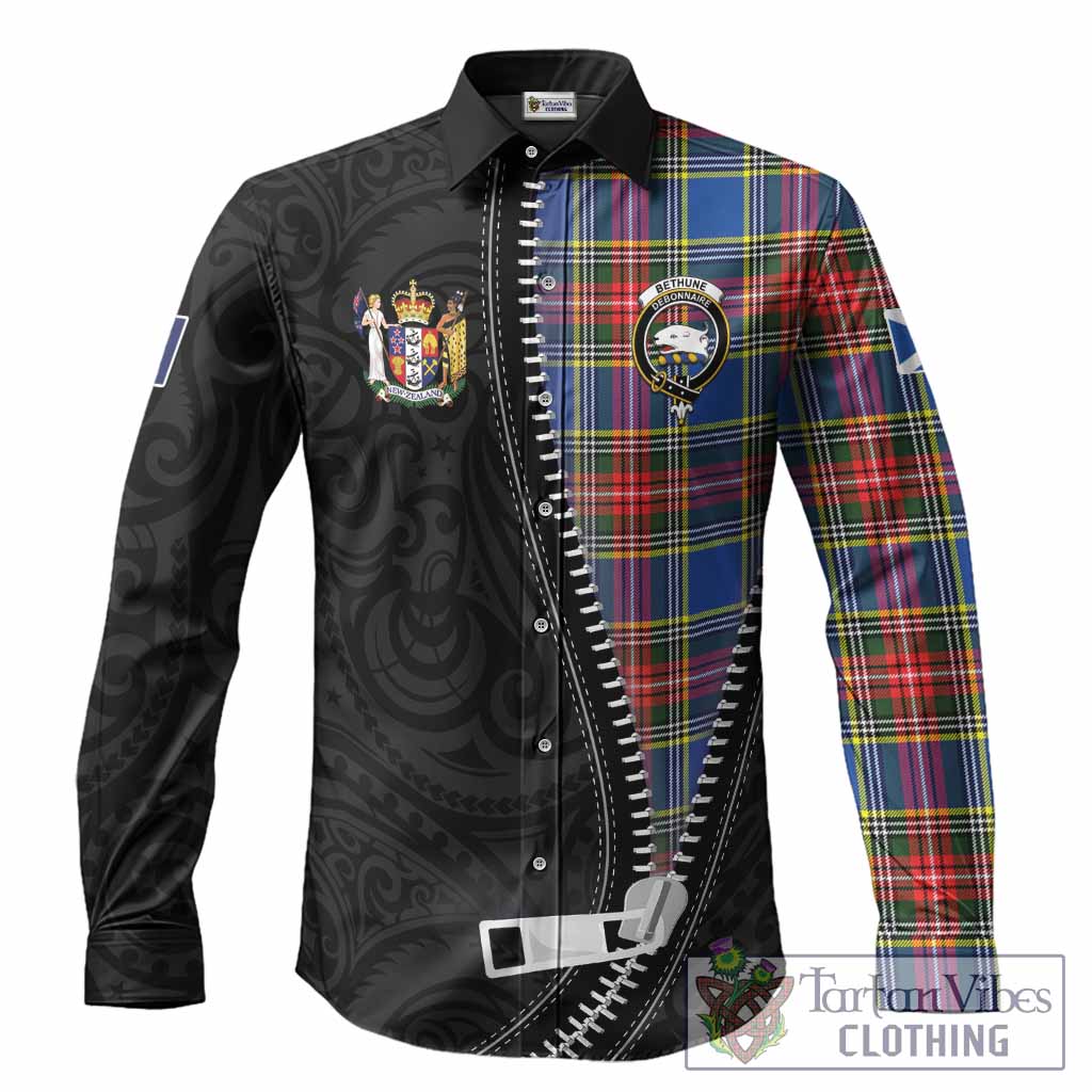 Bethune Tartan Long Sleeve Button Shirts New Zealand Pattern Unique Zipper Stylized
