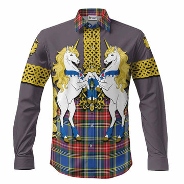Bethune Tartan Long Sleeve Button Shirts Unicorn Celtic Knot And Thistle Emblem