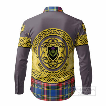 Bethune Tartan Long Sleeve Button Shirts Unicorn Celtic Knot And Thistle Emblem