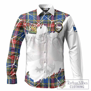 Bethune Tartan Long Sleeve Button Shirts with Family Crest and Lion Rampant Grunge Style