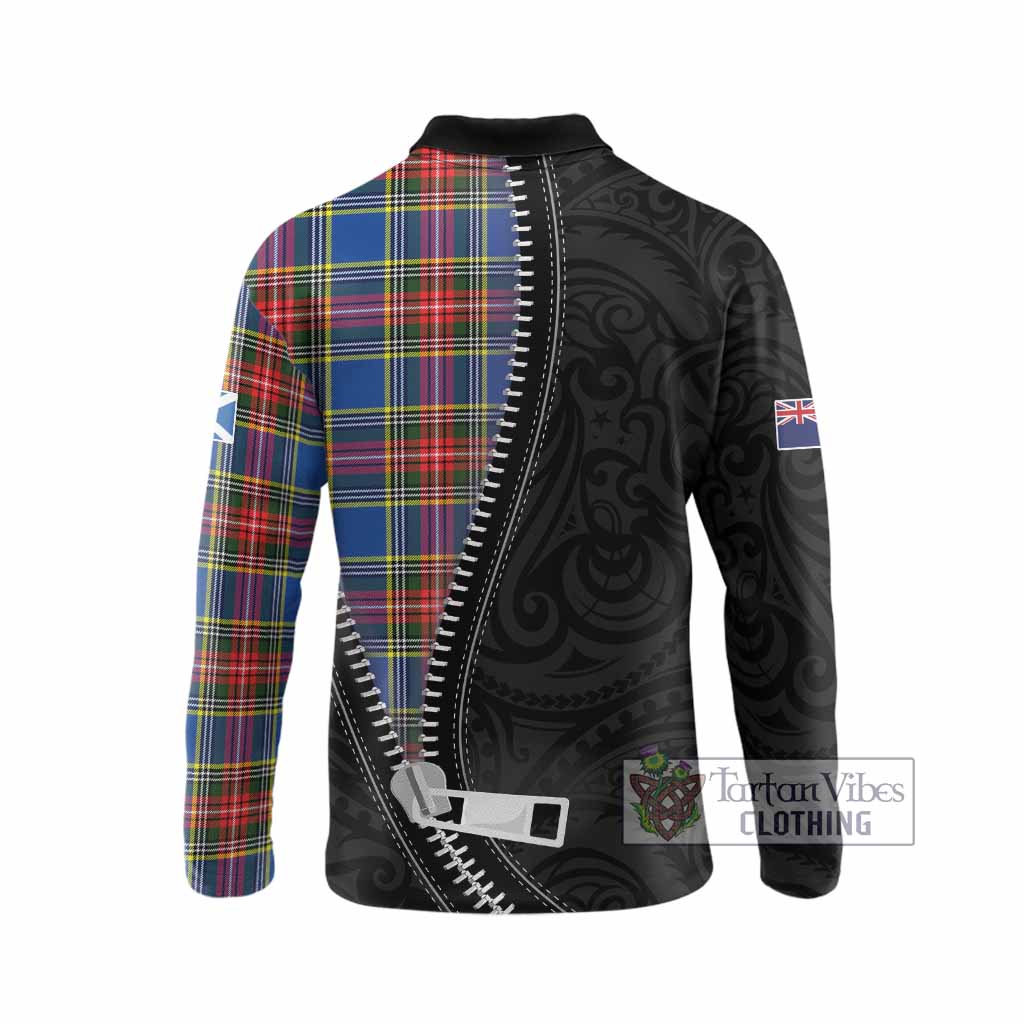 Bethune Tartan Long Sleeve Polo Shirt New Zealand Pattern Unique Zipper Stylized