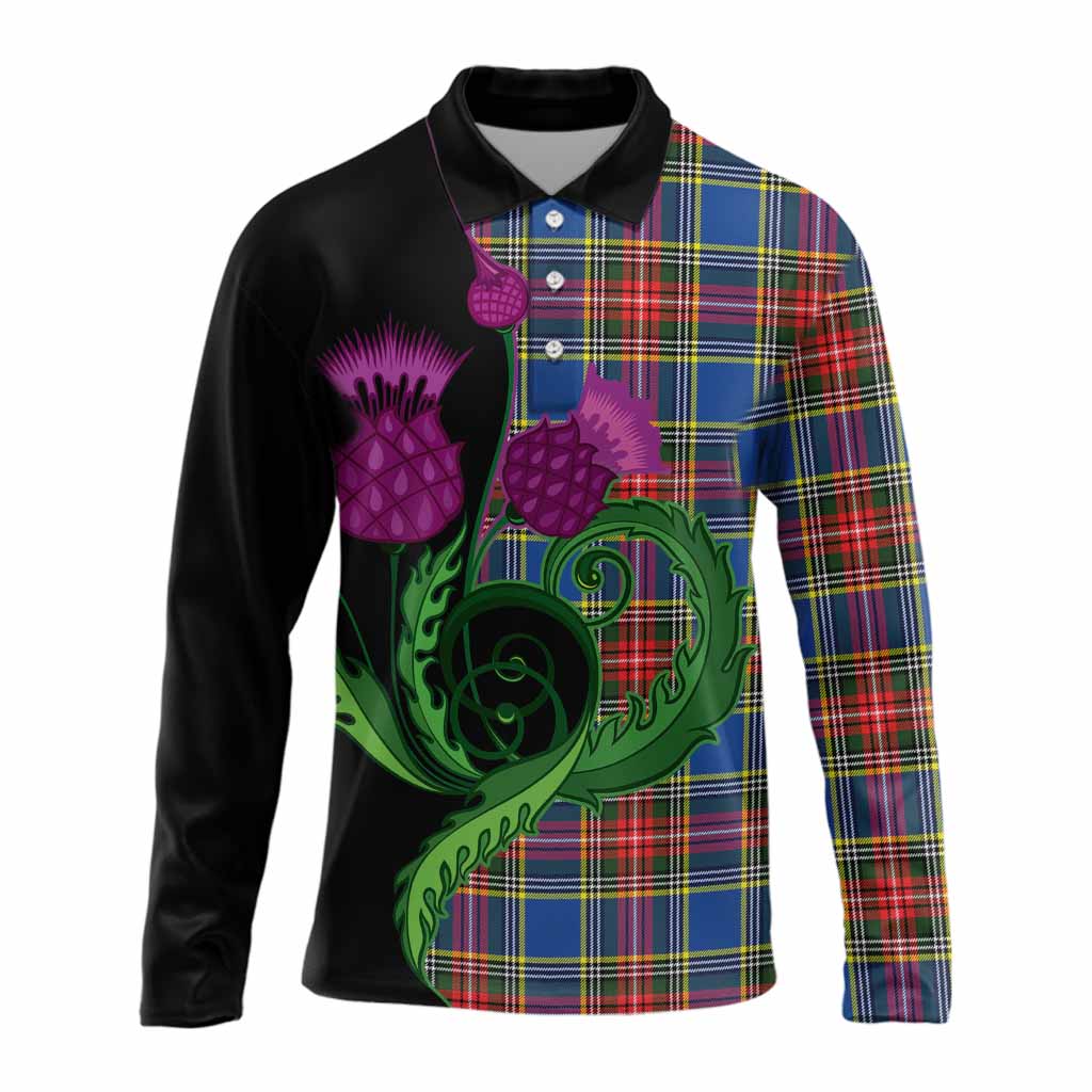 Bethune Tartan Long Sleeve Polo Shirt Traditional Scottish Thistle