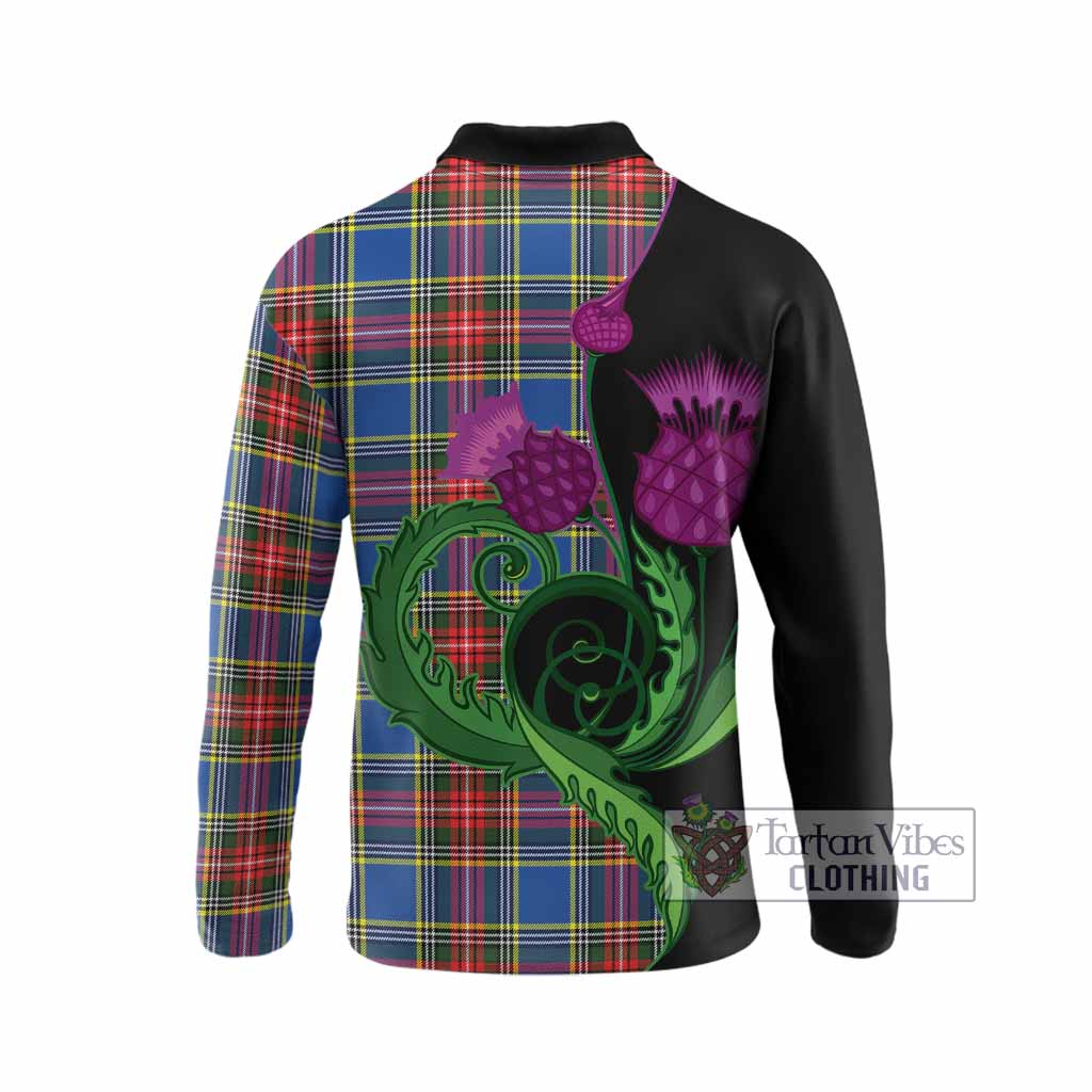 Bethune Tartan Long Sleeve Polo Shirt Traditional Scottish Thistle