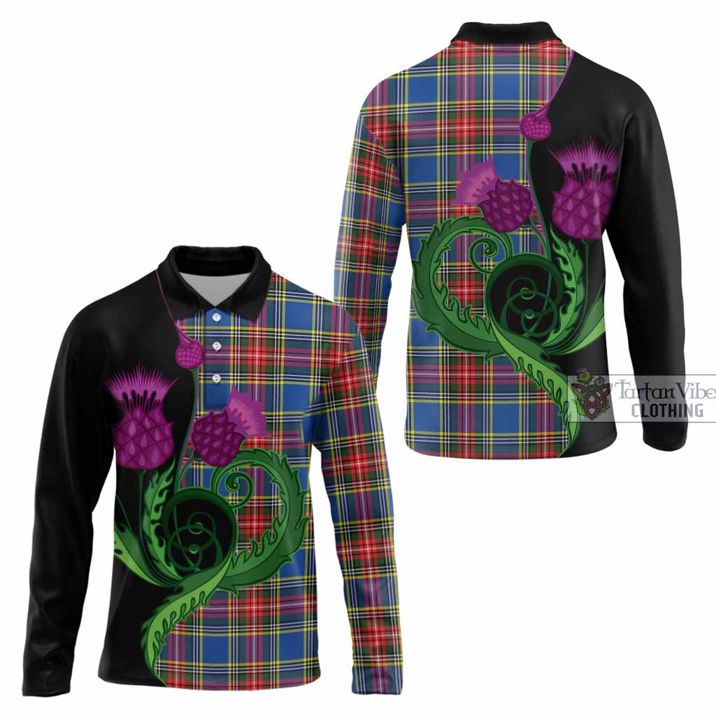 Bethune Tartan Long Sleeve Polo Shirt Traditional Scottish Thistle