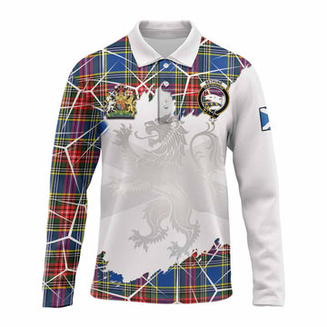 Bethune Tartan Long Sleeve Polo Shirt with Family Crest and Lion Rampant Grunge Style