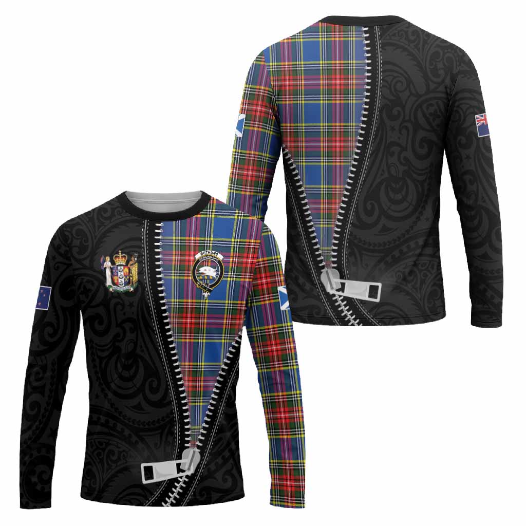 Bethune Tartan Long Sleeve T-Shirt New Zealand Pattern Unique Zipper Stylized