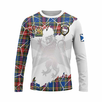 Bethune Tartan Long Sleeve T-Shirt with Family Crest and Lion Rampant Grunge Style