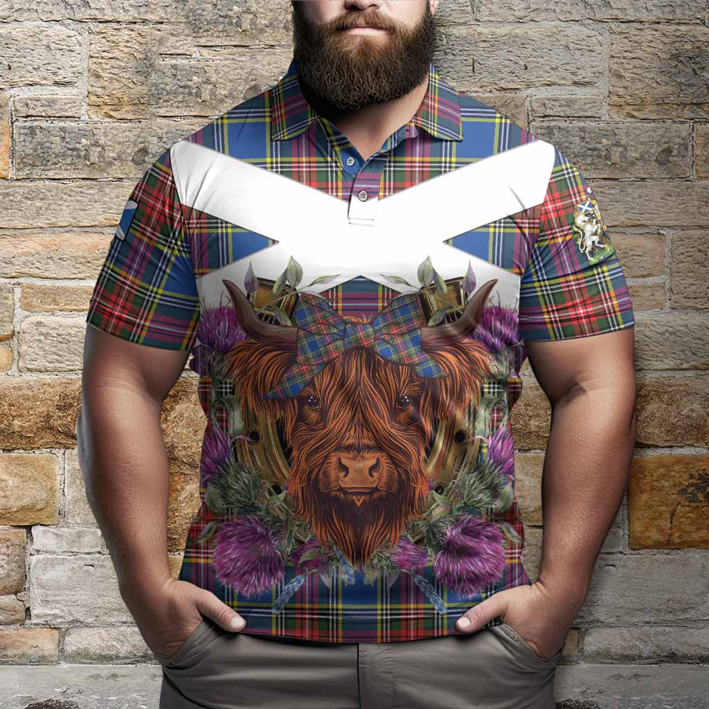 Bethune Tartan Polo Shirt Scottish Thistle Heilan Coo