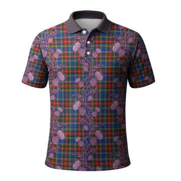 Bethune Tartan Polo Shirt Seamless Scottish Thistle Flowers