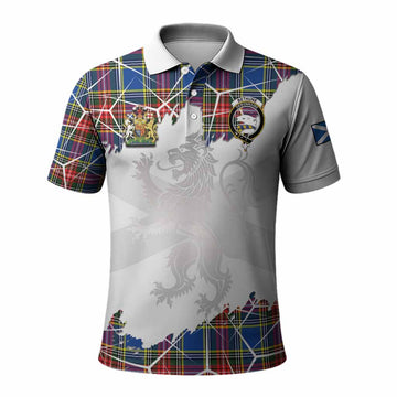 Bethune Tartan Polo Shirt with Family Crest and Lion Rampant Grunge Style