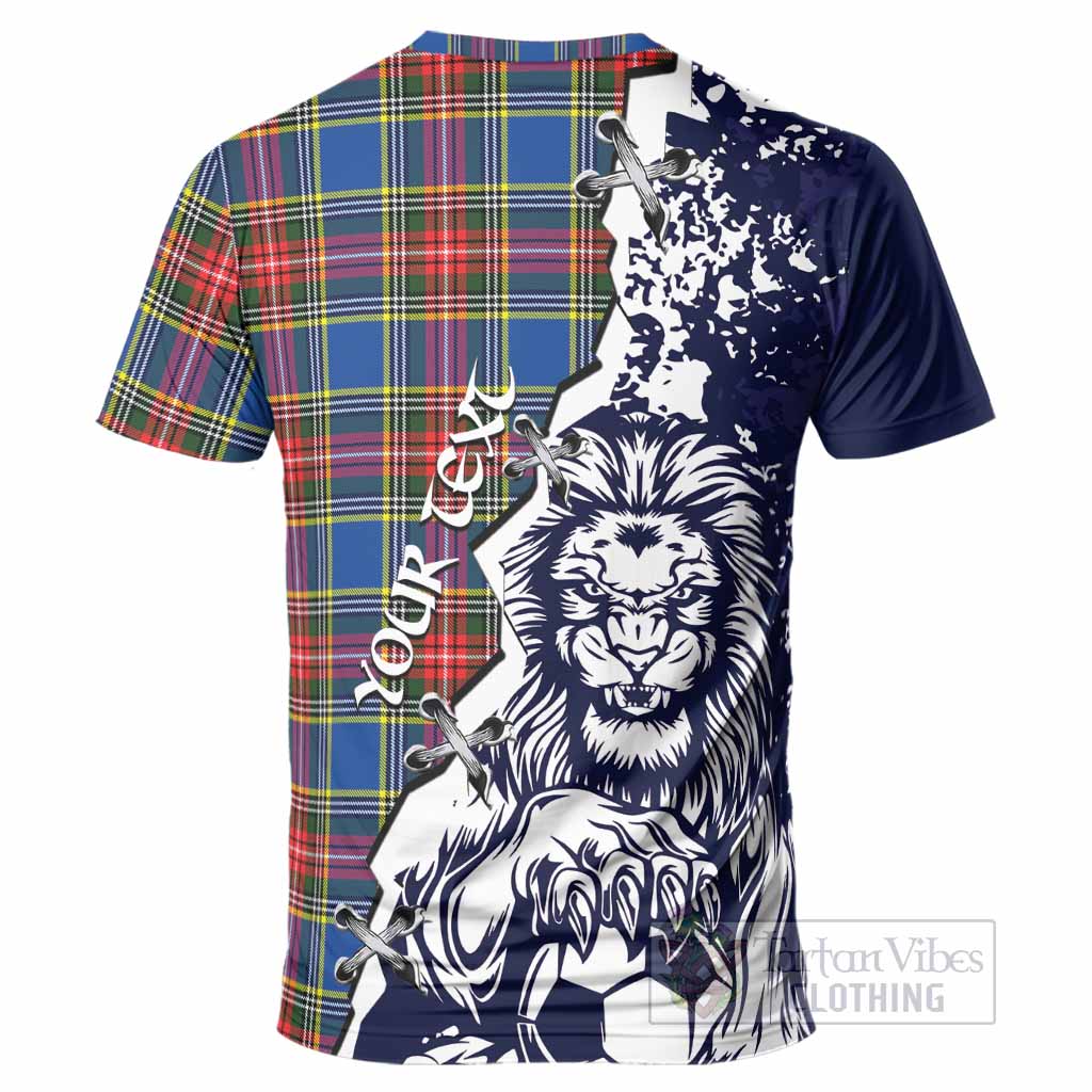 Bethune Tartan Scottish T-Shirt Angry Lion With Soccer Ball Style