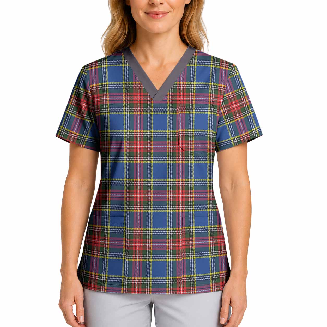 Bethune Tartan Scrub Top 4XL - Tartan Vibes Clothing