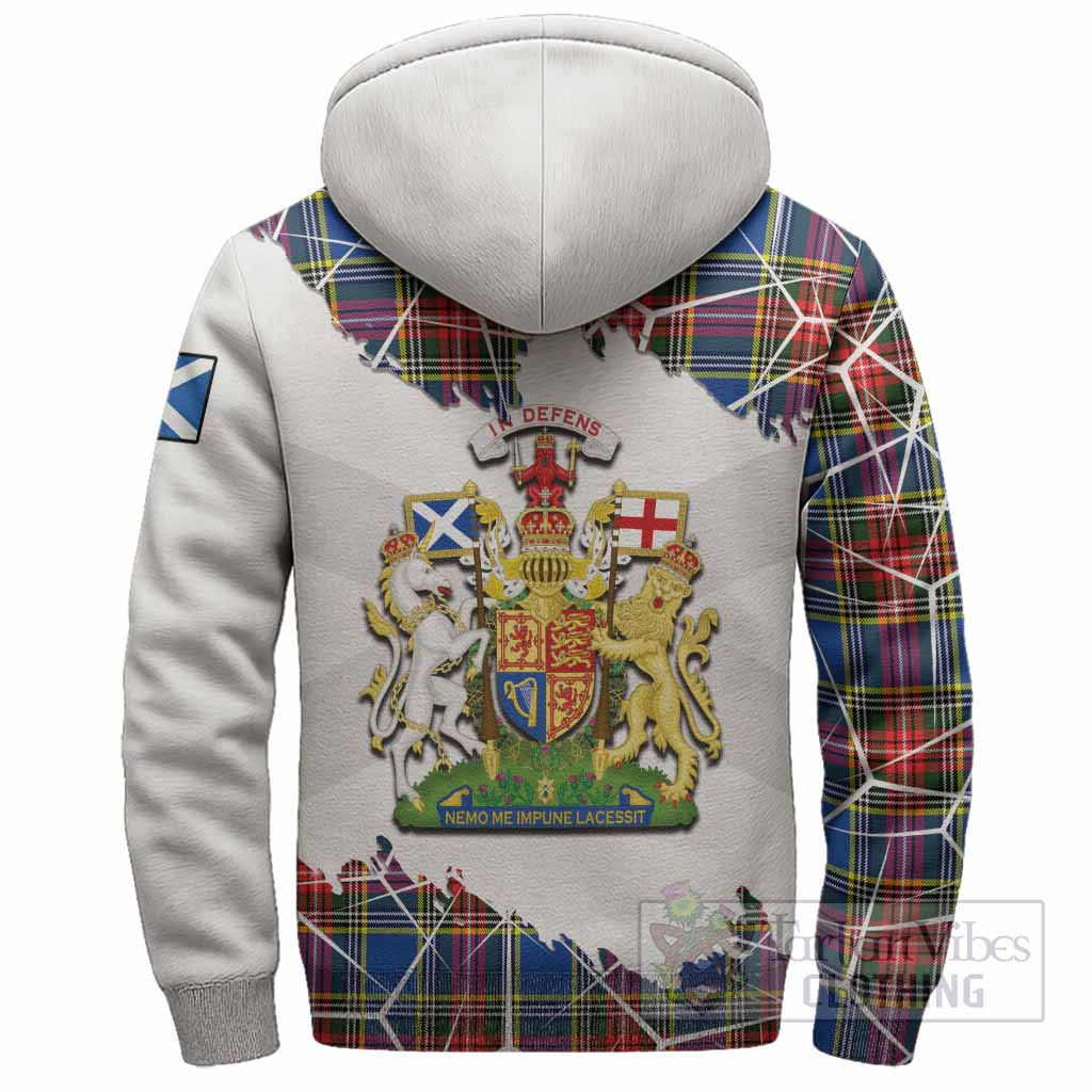 Bethune Tartan Sherpa Hoodie with Family Crest and Lion Rampant Grunge Style