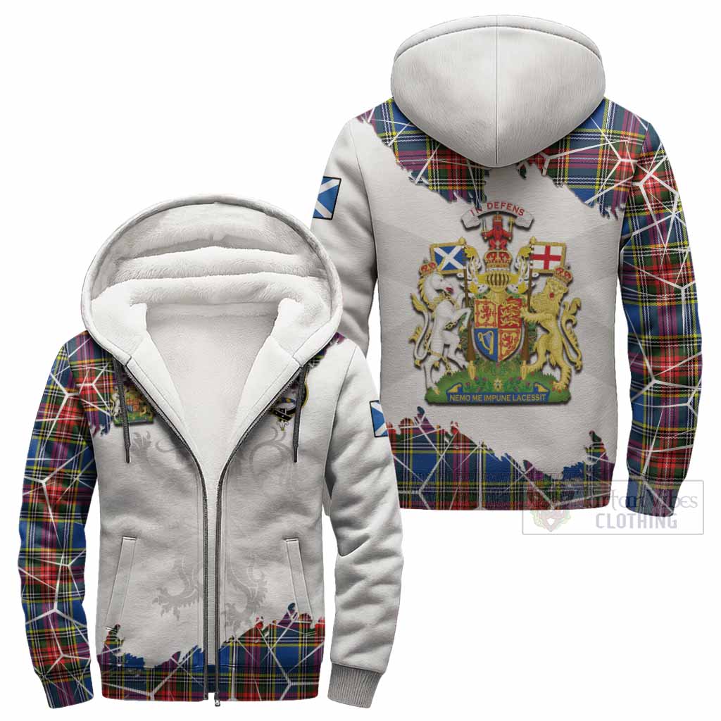 Bethune Tartan Sherpa Hoodie with Family Crest and Lion Rampant Grunge Style
