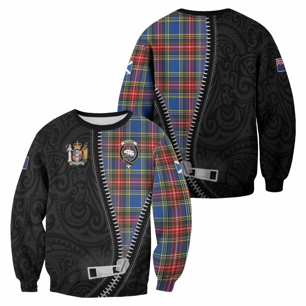 Bethune Tartan Sweatshirt New Zealand Pattern Unique Zipper Stylized