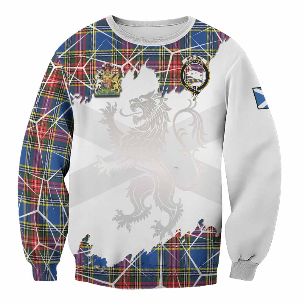 Bethune Tartan Sweatshirt with Family Crest and Lion Rampant Grunge Style