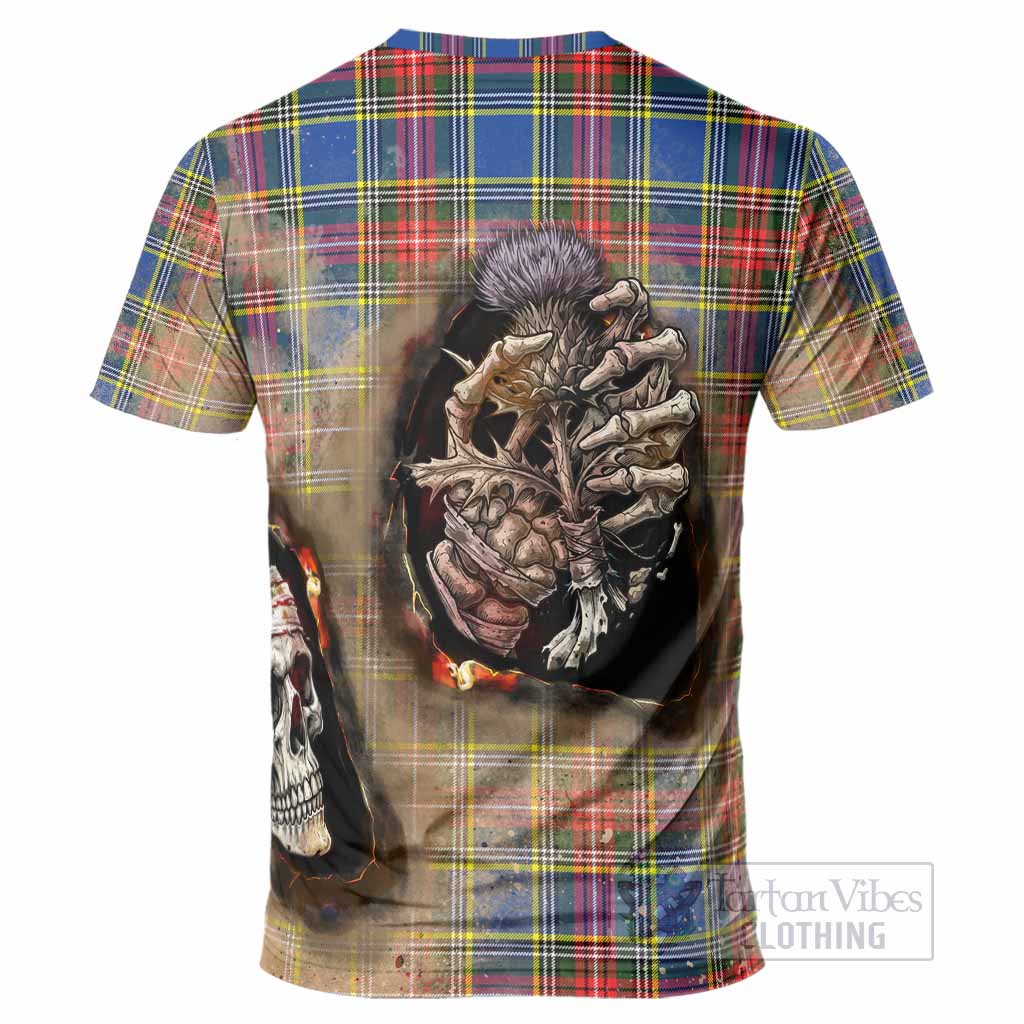 Bethune Tartan T-Shirt Halloween Skeleton With Thistle Burning Effect