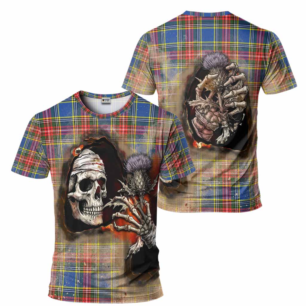 Bethune Tartan T-Shirt Halloween Skeleton With Thistle Burning Effect