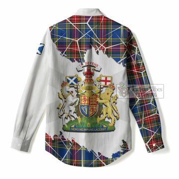 Bethune Tartan Women Casual Shirt with Family Crest and Lion Rampant Grunge Style