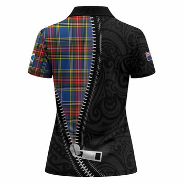 Bethune Tartan Women Polo Shirt New Zealand Pattern Unique Zipper Stylized