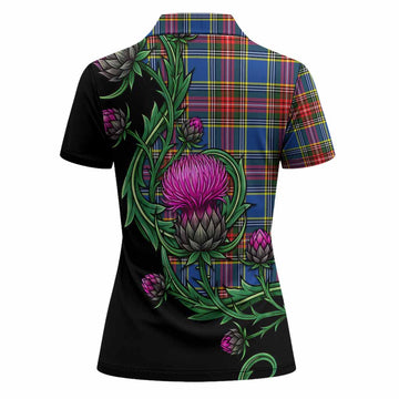 Bethune Tartan Women Polo Shirt Resilient Scottish Thistle