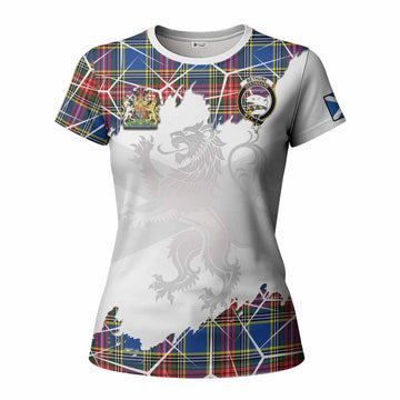 Bethune Tartan Women T shirt with Family Crest and Lion Rampant Grunge Style