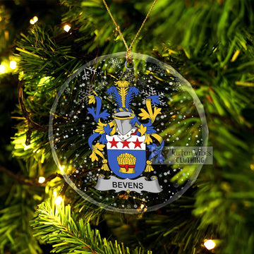 Tartan Vibes Clothing Bevens Irish Clan Christmas Glass Ornament with Coat of Arms