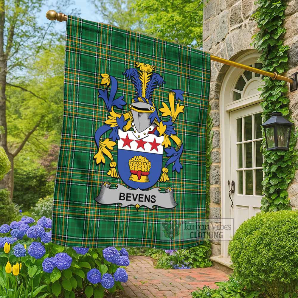 Bevens Irish Clan Tartan Flag with Coat of Arms