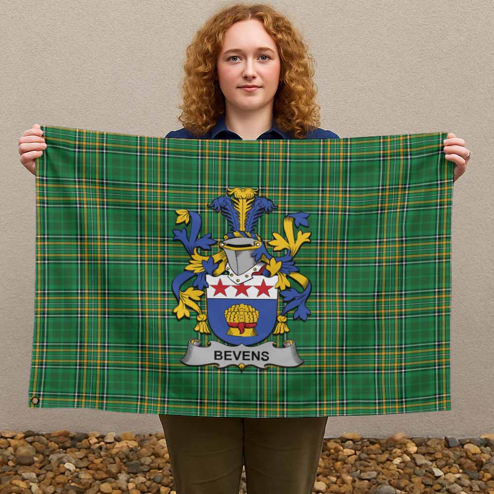 Tartan Vibes Clothing Bevens Irish Clan Tartan House Flag with Coat of Arms