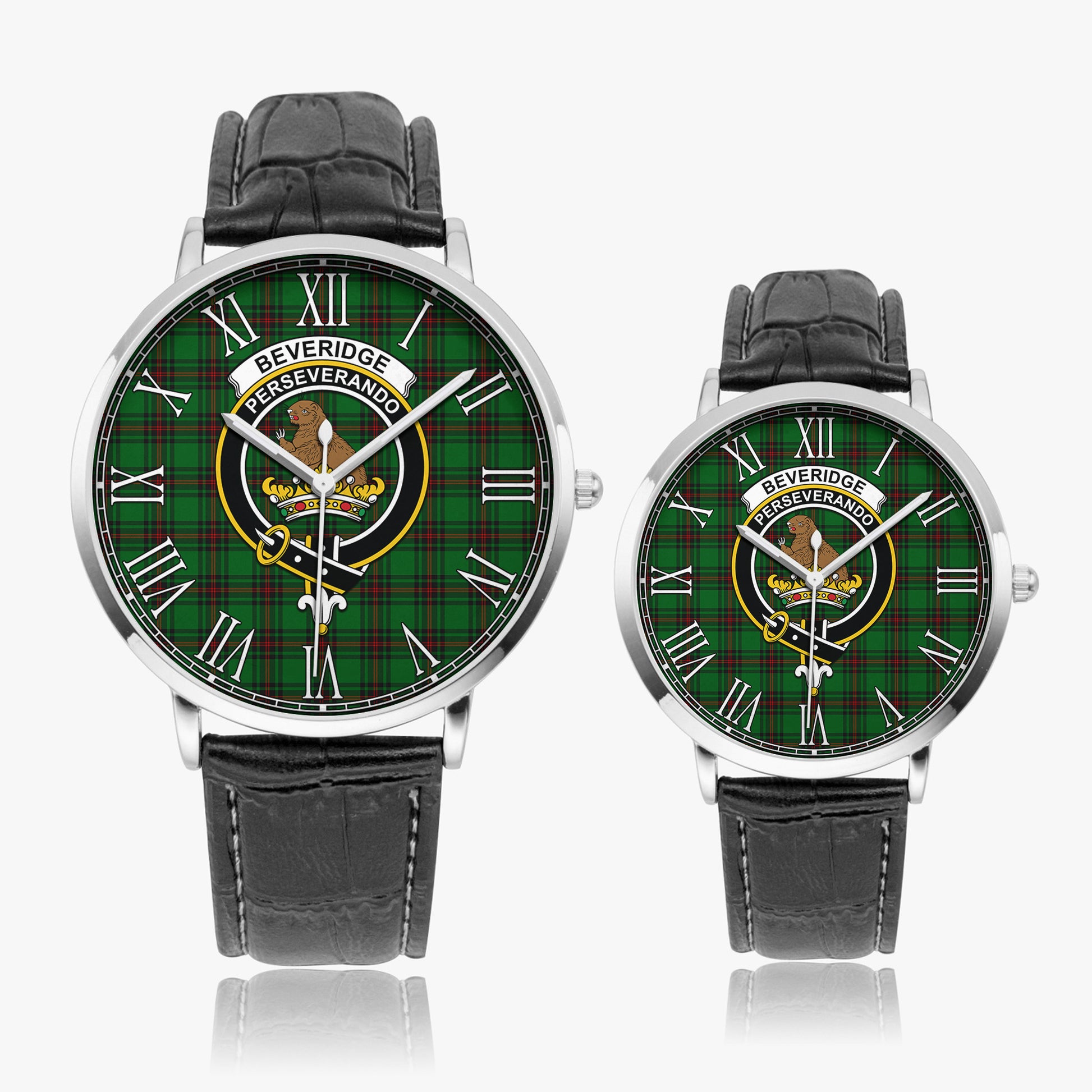 Beveridge Tartan Family Crest Leather Strap Quartz Watch - Tartan Vibes Clothing