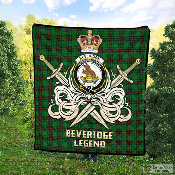 Beveridge Tartan Quilt with Clan Crest and the Golden Sword of Courageous Legacy Super King Quilt 91" x 110" - Tartan Vibes Clothing