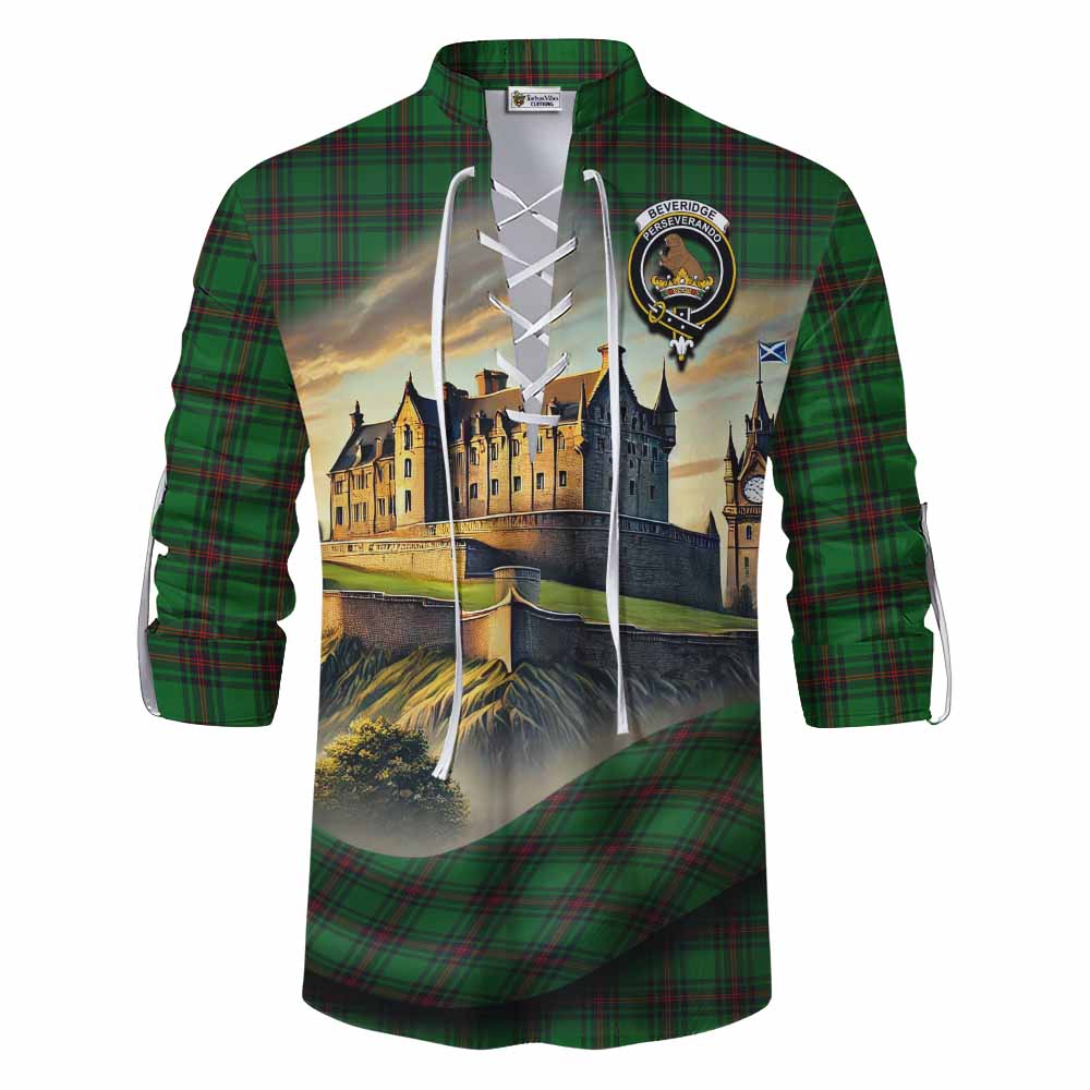 Beveridge Tartan Family Crest Ghillie Kilt Shirt with Scottish Ancient Castle Style Men - Tartan Vibes Clothing