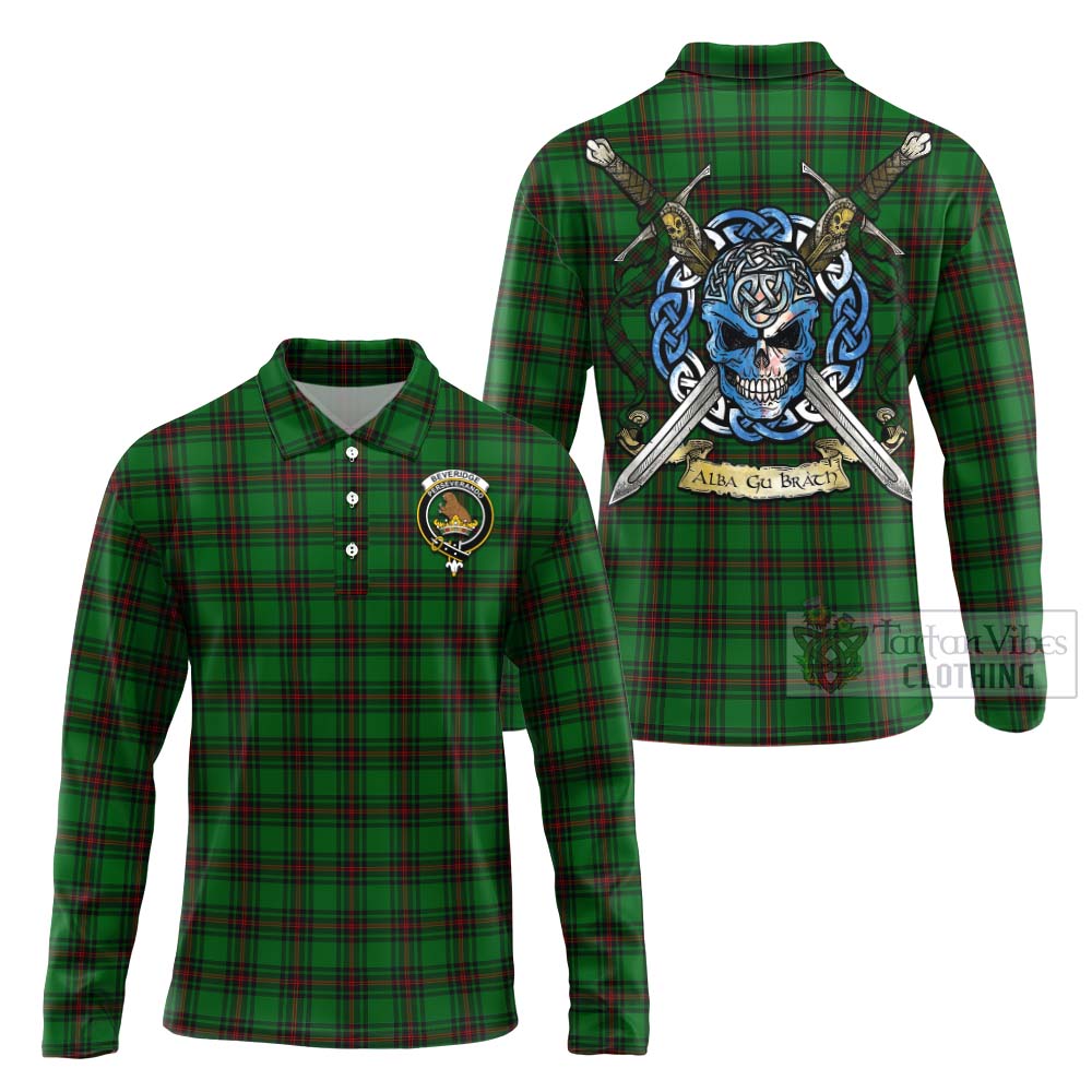 Beveridge Tartan Long Sleeve Polo Shirt with Family Crest Celtic Skull Style Unisex - Tartan Vibes Clothing