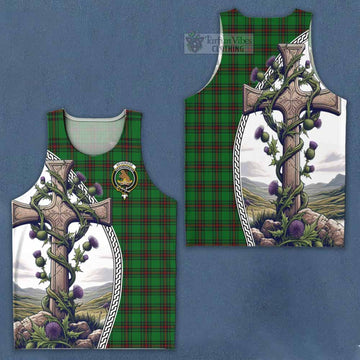 Beveridge Tartan Men's Tank Top with Family Crest and St. Andrew's Cross Accented by Thistle Vines Men - Tartan Vibes Clothing