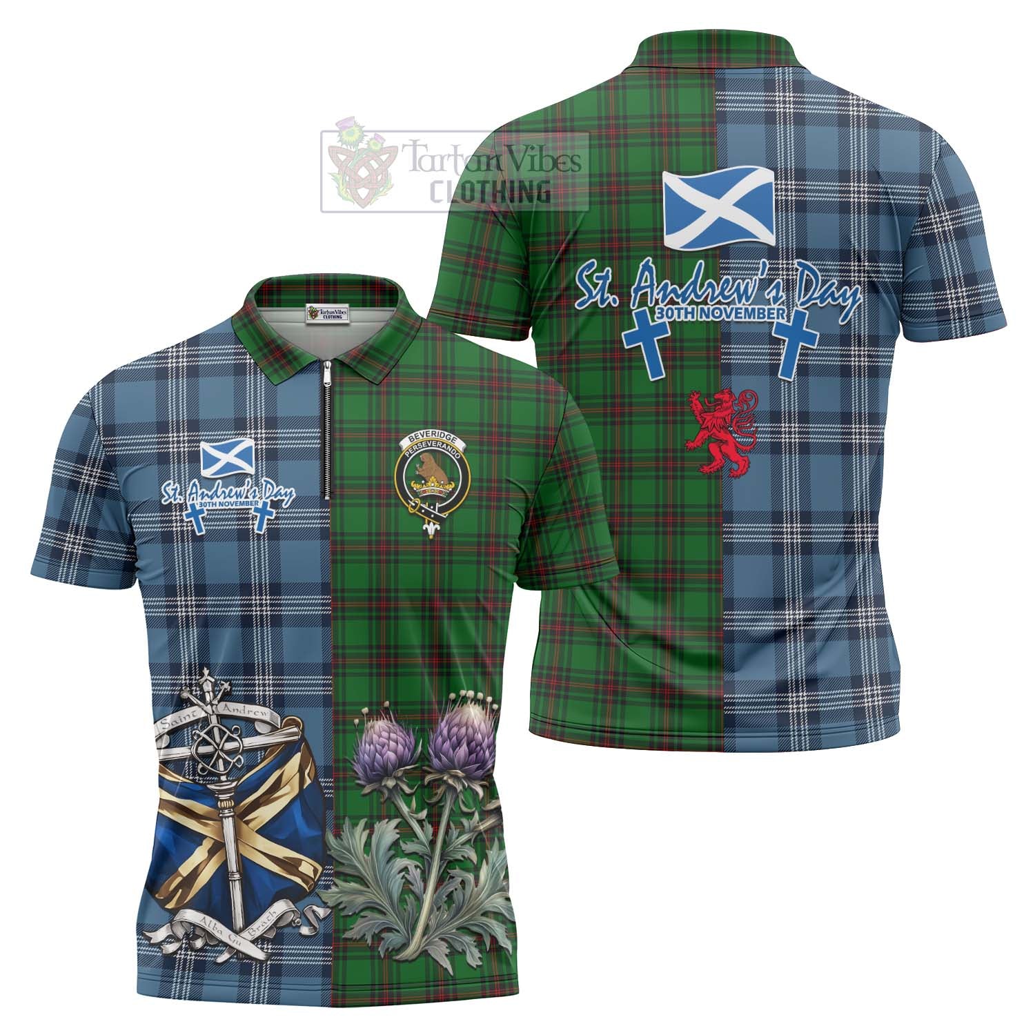 Beveridge Tartan Zipper Polo Shirt Happy St. Andrew's Day Half Tartan Style Unisex - Tartan Vibes Clothing