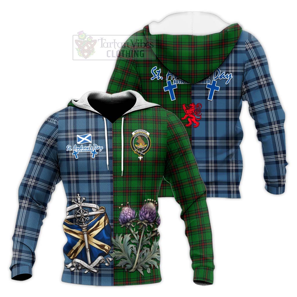 Beveridge Tartan Knitted Hoodie Happy St. Andrew's Day Half Tartan Style Unisex Knitted Pullover Hoodie - Tartan Vibes Clothing