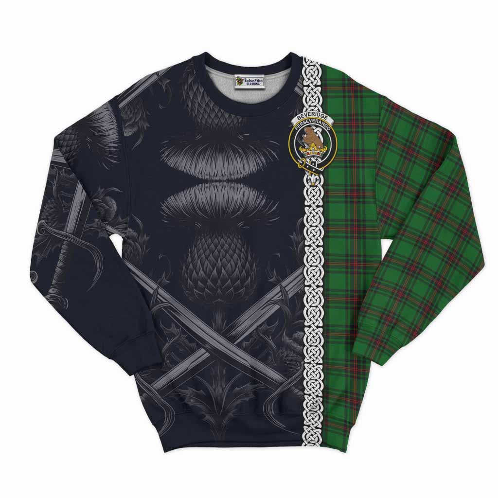 Beveridge Tartan Sweatshirt with Family Crest Cross Sword Thistle Celtic Vibes Unisex - Tartan Vibes Clothing